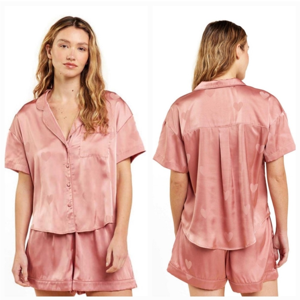 Nuuds Satin Heart Pajama Set Dusty Rose Size XL